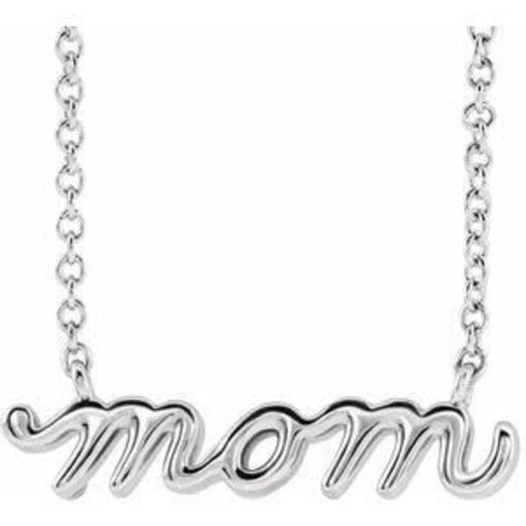 Kazi Luxury 14K White Gold Petite Mom Script 18 Necklace